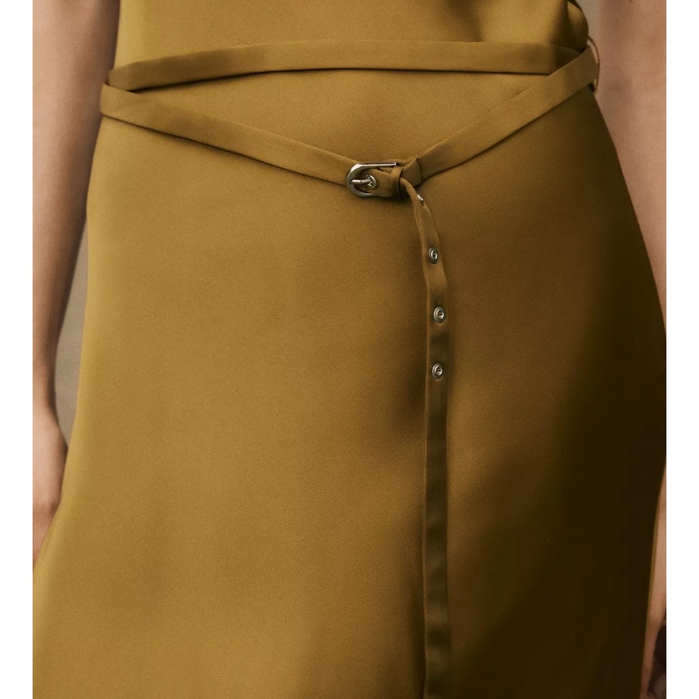 ZARA BLOGGERS FAV SATIN MIDI DRESS WITH BELT - Picture 4 of 7